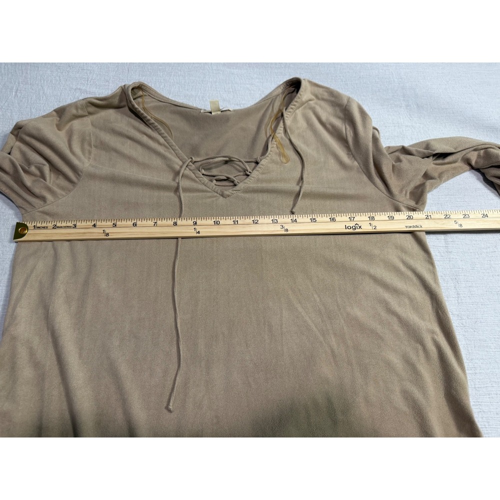Love on a Hanger Tan Faux Suede Lace Up V-Neck Tunic Top Large J5672CADV - Picture 7 of 10
